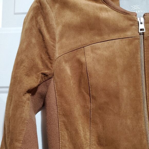 Soia & Kyo Genuine Pig Suede Zipper Jacket Stretchy Side Panels Size XS - Picture 5 of 16
